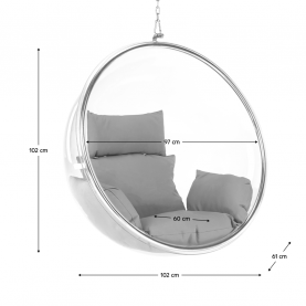 Függő fotel, átlátszó/ezüst/szürke, BUBBLE NEW TYP 1