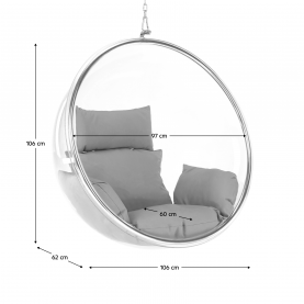 Függő fotel, átlátszó/ezüst/szürke, BUBBLE NEW TYP 1