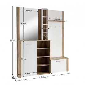 Előszobai készlet, fehér/artisan tölgy, FANDU