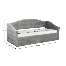 Ágy tárhellyel, 90x200, szürke Velvet szövet, ZASKA Ágy tárhellyel, 90x200, szürke Velvet szövet, ZASKA