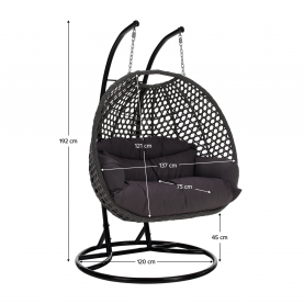 Függő dupla fotel, fekete/szürke/sötétszürke, DAKAN NEW Függő dupla fotel, fekete/szürke/sötétszürke, DAKAN NEW