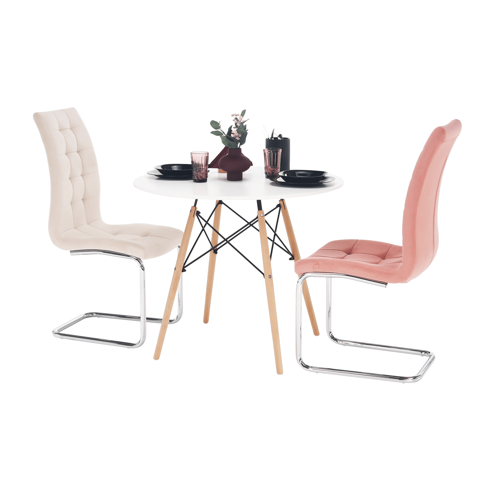 Étkezőasztal,  fehér/bükk, átmérő 90 cm, GAMIN 2 NEW 90