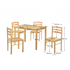 Étkezőgarnitúra 1+4, tömör fa, természetes, LOAK