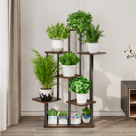 Fém virágállvány, fekete/rusztikus fa, ADITE TYP 2 Fém virágállvány, fekete/rusztikus fa, ADITE TYP 2