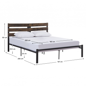 Franciaágy ráccsal, rusztikus tölgy/fém, 160x200, ANEYA
