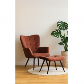 Fotel lábtartóval, barna Velvet szövet/fekete, HABEN Fotel lábtartóval, barna Velvet szövet/fekete, HABEN