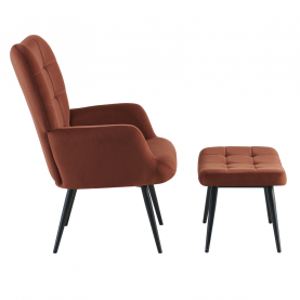 Fotel lábtartóval, barna Velvet szövet/fekete, HABEN Fotel lábtartóval, barna Velvet szövet/fekete, HABEN