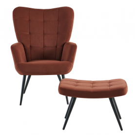 Fotel lábtartóval, barna Velvet szövet/fekete, HABEN Fotel lábtartóval, barna Velvet szövet/fekete, HABEN