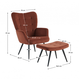 Fotel lábtartóval, barna Velvet szövet/fekete, HABEN Fotel lábtartóval, barna Velvet szövet/fekete, HABEN