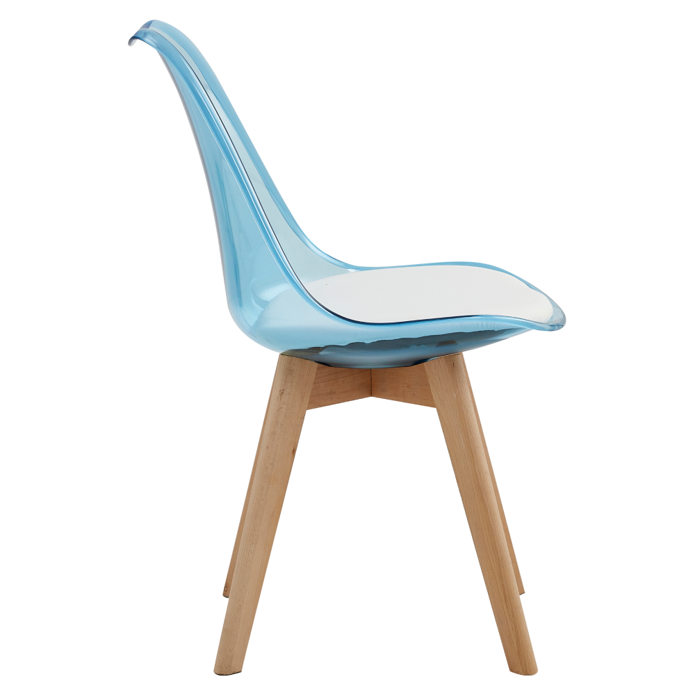 Szék, átlátszó kék, akril/ekobőr/bükk, BALI 2 NEW