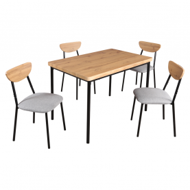 Étkezőgarnitúra 1+4, világos tölgy/szürke/fekete, MADIO Étkezőgarnitúra 1+4, világos tölgy/szürke/fekete, MADIO