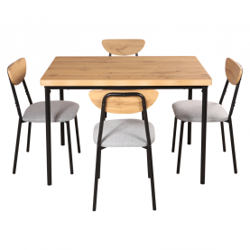 Étkezőgarnitúra 1+4, világos tölgy/szürke/fekete, MADIO Étkezőgarnitúra 1+4, világos tölgy/szürke/fekete, MADIO