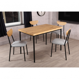 Étkezőgarnitúra 1+4, világos tölgy/szürke/fekete, MADIO Étkezőgarnitúra 1+4, világos tölgy/szürke/fekete, MADIO