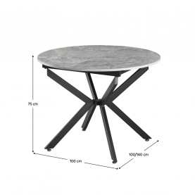 Kihúzható étkezőasztal, beton/fekete, 100x100-140x75 cm, ABERO TYP 1