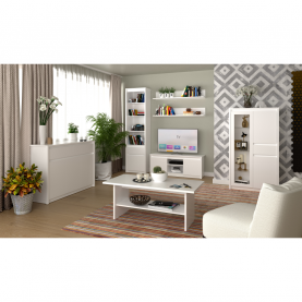 Alacsony vitrin 2D1W1S, fehér, ERODIN Alacsony vitrin 2D1W1S, fehér, ERODIN