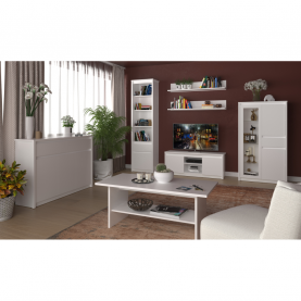 Alacsony vitrin 2D1W1S, fehér, ERODIN Alacsony vitrin 2D1W1S, fehér, ERODIN