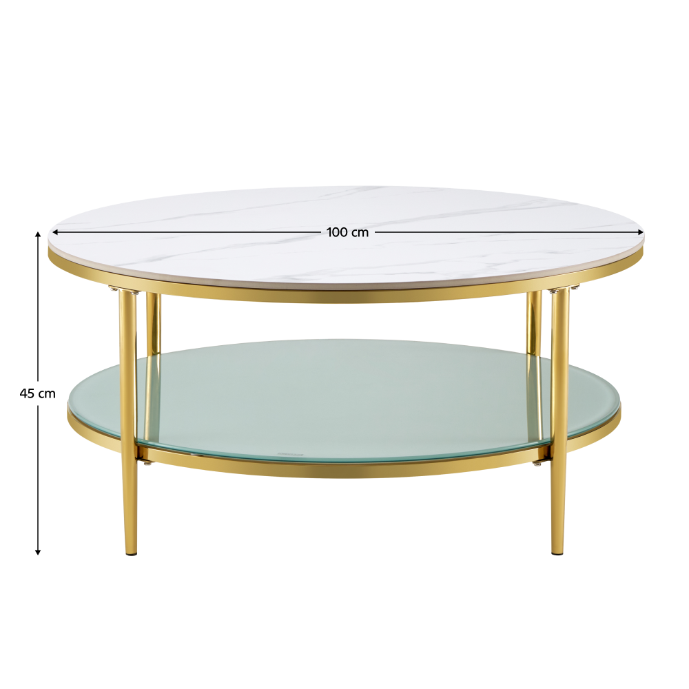 Dohányzóasztal. világos márvány/tejes/gold króm-arany. ENION 2 NEW