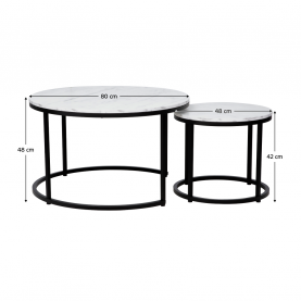 Dohányzóasztalok. 2 db-os szett. fehér/fekete. CIRKO