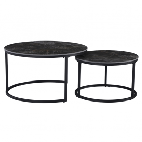 Dohányzóasztalok. 2 db-os szett. fekete márvány/fekete acél. LASTRO