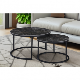 Dohányzóasztalok. 2 db-os szett. fekete márvány/fekete acél. LASTRO