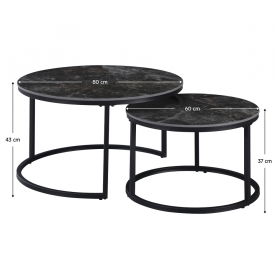 Dohányzóasztalok. 2 db-os szett. fekete márvány/fekete acél. LASTRO