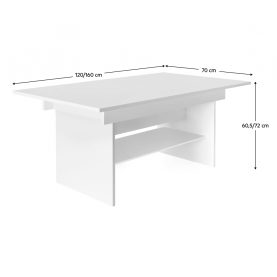 Kihúzható étkező-/dohányzóasztal. fehér. 120/160x70 cm. LAVKO NEW Kihúzható étkező-/dohányzóasztal. fehér. 120/160x70 cm. LAVKO NEW