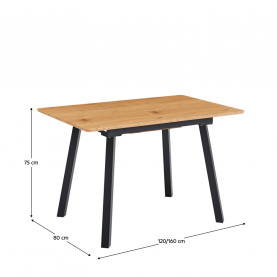 Kihúzható étkezőasztal. 120-160x80 cm. tolgy/fekete. DIRAN Kihúzható étkezőasztal. 120-160x80 cm. tolgy/fekete. DIRAN