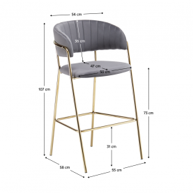 Design bárszék. szürkésbarna Velvet szovet/gold króm arany. DASMIN TYP 2