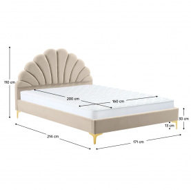Ágy ágyráccsal. 160x200. bézs Velvet szovet. ISADORA