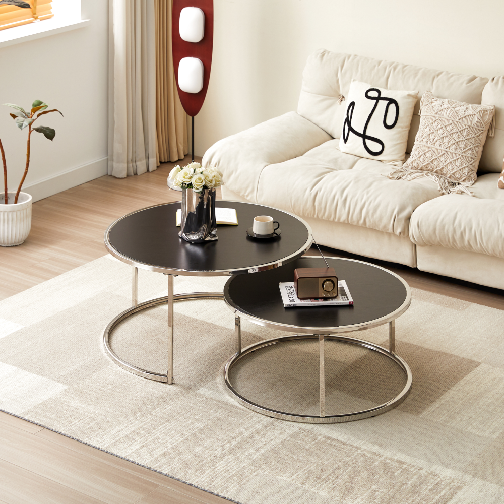 2 darabos dohányzóasztal szett. ezüst/fekete. DONOVAN 2 NEW 2 darabos dohányzóasztal szett. ezüst/fekete. DONOVAN 2 NEW