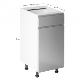Alsószekrény. fehér/szürke extra magasfényű HG. AURORA D40S1