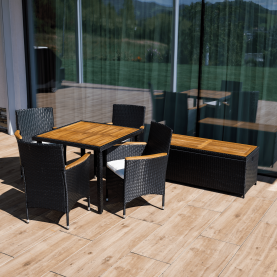 Kerti tároló doboz/pad. fekete/természetes/krémszínű. BEMUS Kerti tároló doboz/pad. fekete/természetes/krémszínű. BEMUS