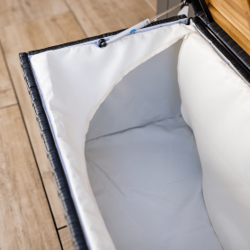 Kerti tároló doboz/pad. fekete/természetes/krémszínű. BEMUS Kerti tároló doboz/pad. fekete/természetes/krémszínű. BEMUS