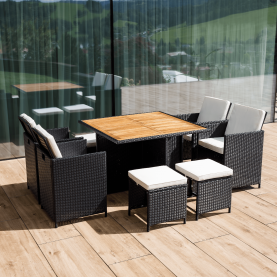 Kerti rattan szett. akácfa. fekete/krémszínű/természetes. MELFORD Kerti rattan szett. akácfa. fekete/krémszínű/természetes. MELFORD