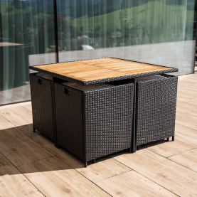 Kerti rattan szett. akácfa. fekete/krémszínű/természetes. MELFORD Kerti rattan szett. akácfa. fekete/krémszínű/természetes. MELFORD