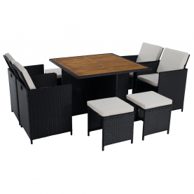 Kerti rattan szett. akácfa. fekete/krémszínű/természetes. MELFORD Kerti rattan szett. akácfa. fekete/krémszínű/természetes. MELFORD