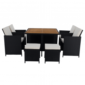 Kerti rattan szett. akácfa. fekete/krémszínű/természetes. MELFORD Kerti rattan szett. akácfa. fekete/krémszínű/természetes. MELFORD