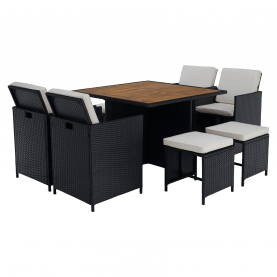 Kerti rattan szett. akácfa. fekete/krémszínű/természetes. MELFORD Kerti rattan szett. akácfa. fekete/krémszínű/természetes. MELFORD