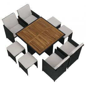 Kerti rattan szett. akácfa. fekete/krémszínű/természetes. MELFORD Kerti rattan szett. akácfa. fekete/krémszínű/természetes. MELFORD