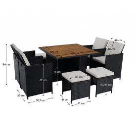 Kerti rattan szett. akácfa. fekete/krémszínű/természetes. MELFORD Kerti rattan szett. akácfa. fekete/krémszínű/természetes. MELFORD