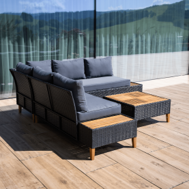 Kerti rattan szett. akácfa. fekete/szürke/természetes. MALKOM