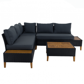 Kerti rattan szett. akácfa. fekete/szürke/természetes. MALKOM