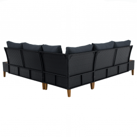 Kerti rattan szett. akácfa. fekete/szürke/természetes. MALKOM