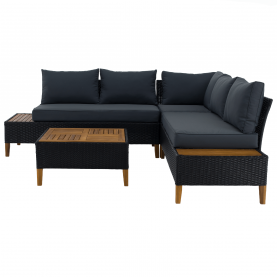 Kerti rattan szett. akácfa. fekete/szürke/természetes. MALKOM