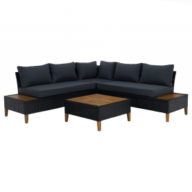 Kerti rattan szett. akácfa. fekete/szürke/természetes. MALKOM