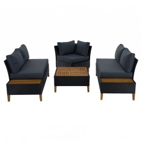 Kerti rattan szett. akácfa. fekete/szürke/természetes. MALKOM