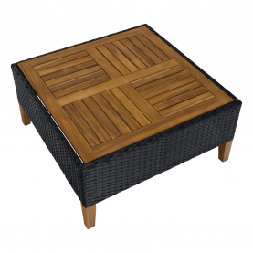 Kerti rattan szett. akácfa. fekete/szürke/természetes. MALKOM