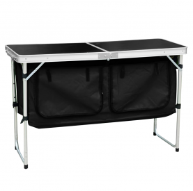 Összecsukható kempingasztal rendszerezővel. 120 cm. alumínium/MDF. KEPI TYP 3