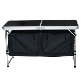 Összecsukható kempingasztal rendszerezővel. 120 cm. alumínium/MDF. KEPI TYP 3