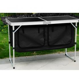 Összecsukható kempingasztal rendszerezővel. 120 cm. alumínium/MDF. KEPI TYP 3